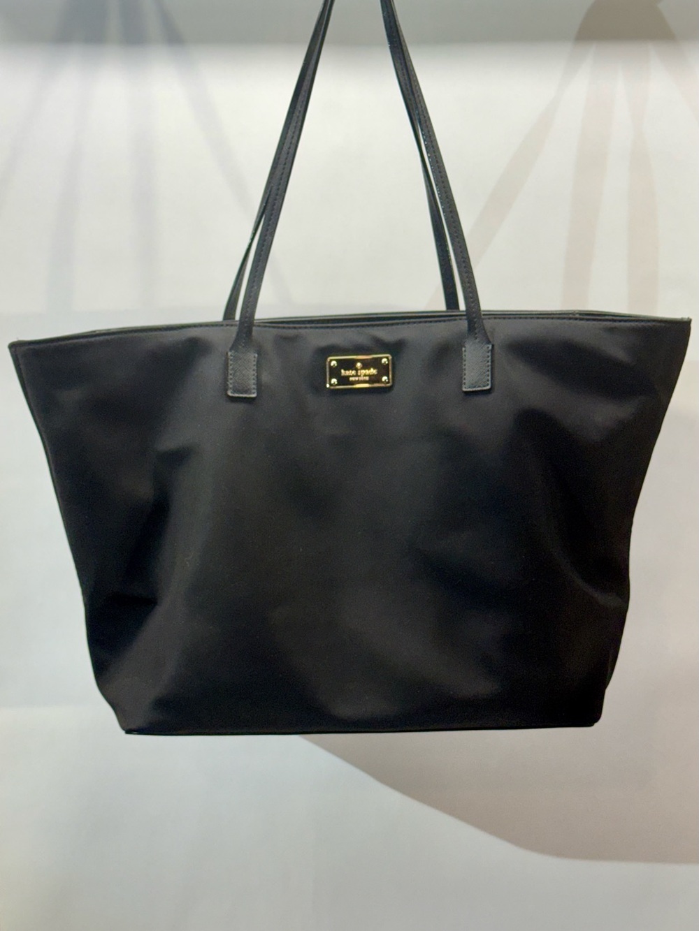 kate spade Black Nylon Tote with Gold Logo Plaque